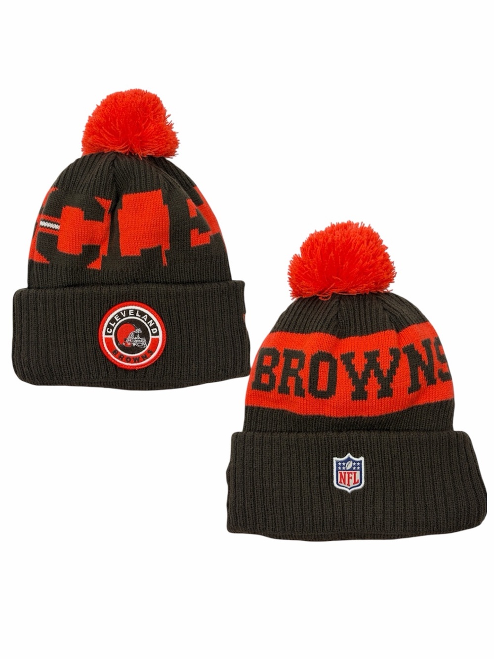 New Era Cleveland Browns Pom Beanie NFL Knit Hat OSFM Brown Orange